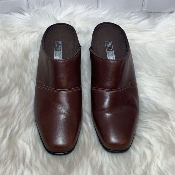 Munro Brown Leather Square Heel Mules Sz 10 - Picture 2 of 6